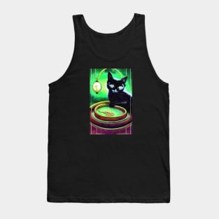 Black cat play with golden chain Tank Top